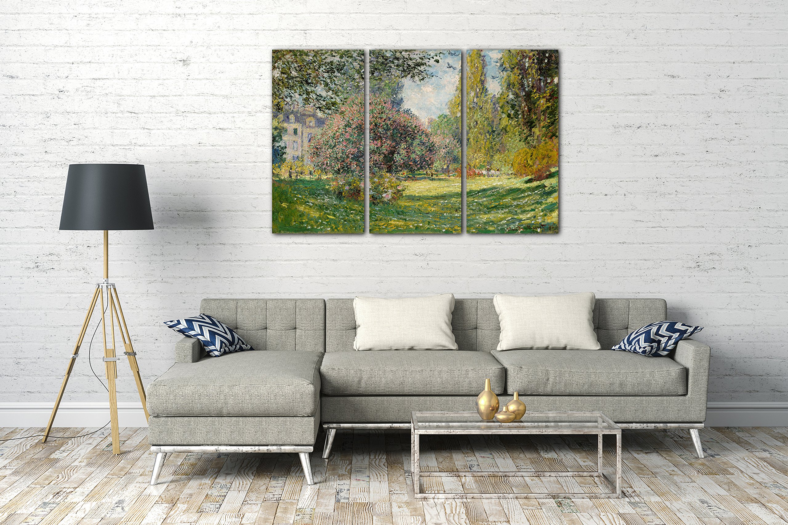 Printed Paintings Leinwand 3-teilig(120x80cm): Claude Monet - Landschaft am Park Monceau (1876)