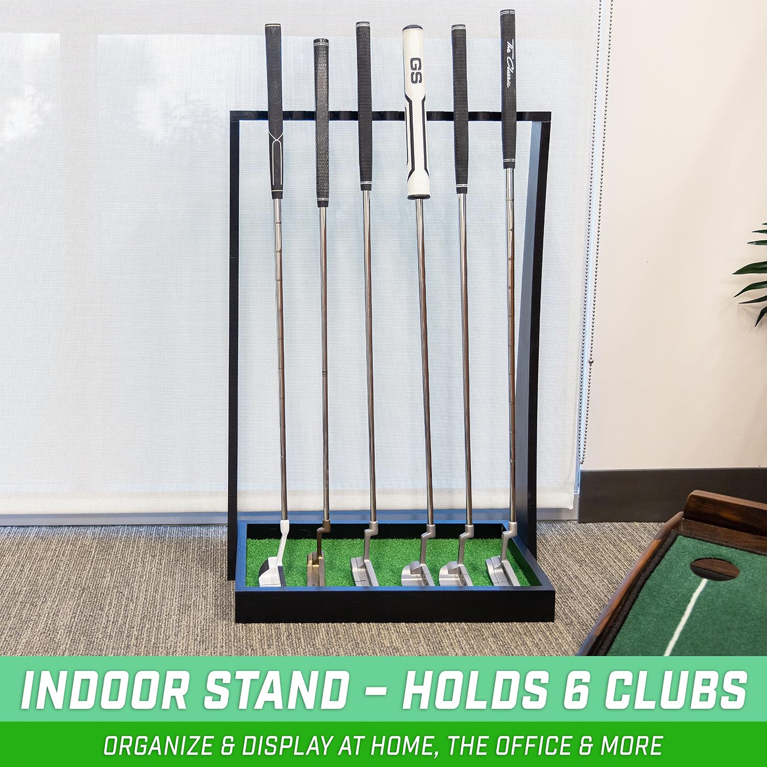 GoSports Wooden Golf Putter Stand – Indoor Golf Club Display Rack Holds 6 Putters & Clubs – Premium Storage Organizer for Home or Office image 2