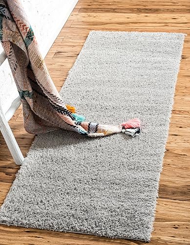 Unique Loom Studio Colección Solid Shag - Alfombra de área moderna urbana, súper suave y de felpa (2 pies 0 pulgadas x 6 pies 7 pulgadas, pasillo,