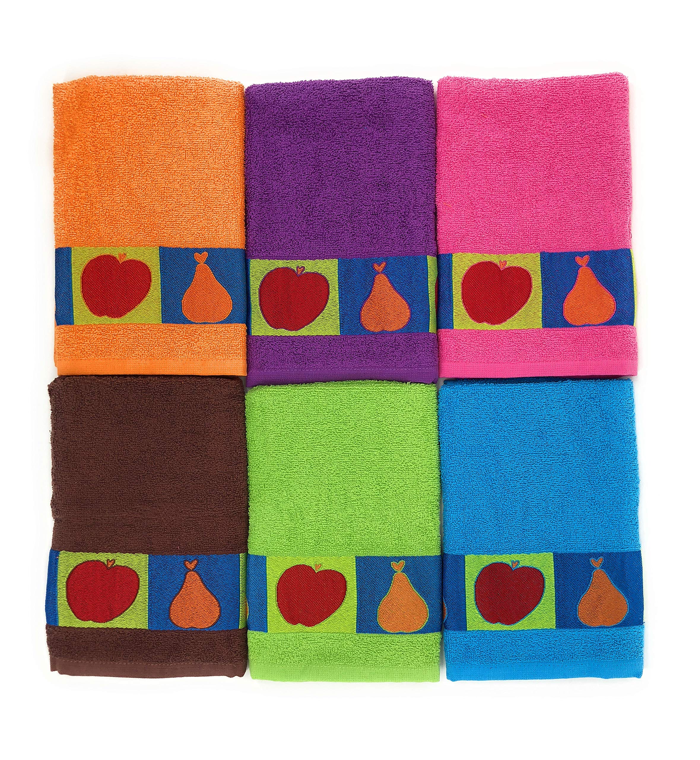 ZD Paños de Cocina Rizo 100% Algodón con Dibujo Bordado,Multicolor,Pack 12 Toallas de Cocina (Frutos)
