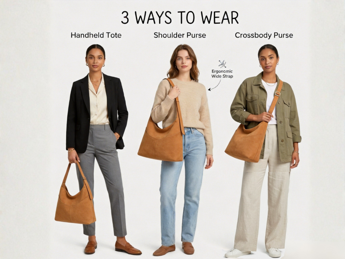 Bolso Hobo grande para mujer de cuero vegano miniatura 7