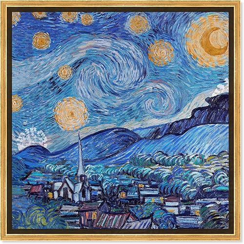 The Oliver Gal Artist Co Lienzo cuadrado tradicional de 30 x 30 pulgadas con marco de noche estrellada arte de pared cuadrado de noche estrellada