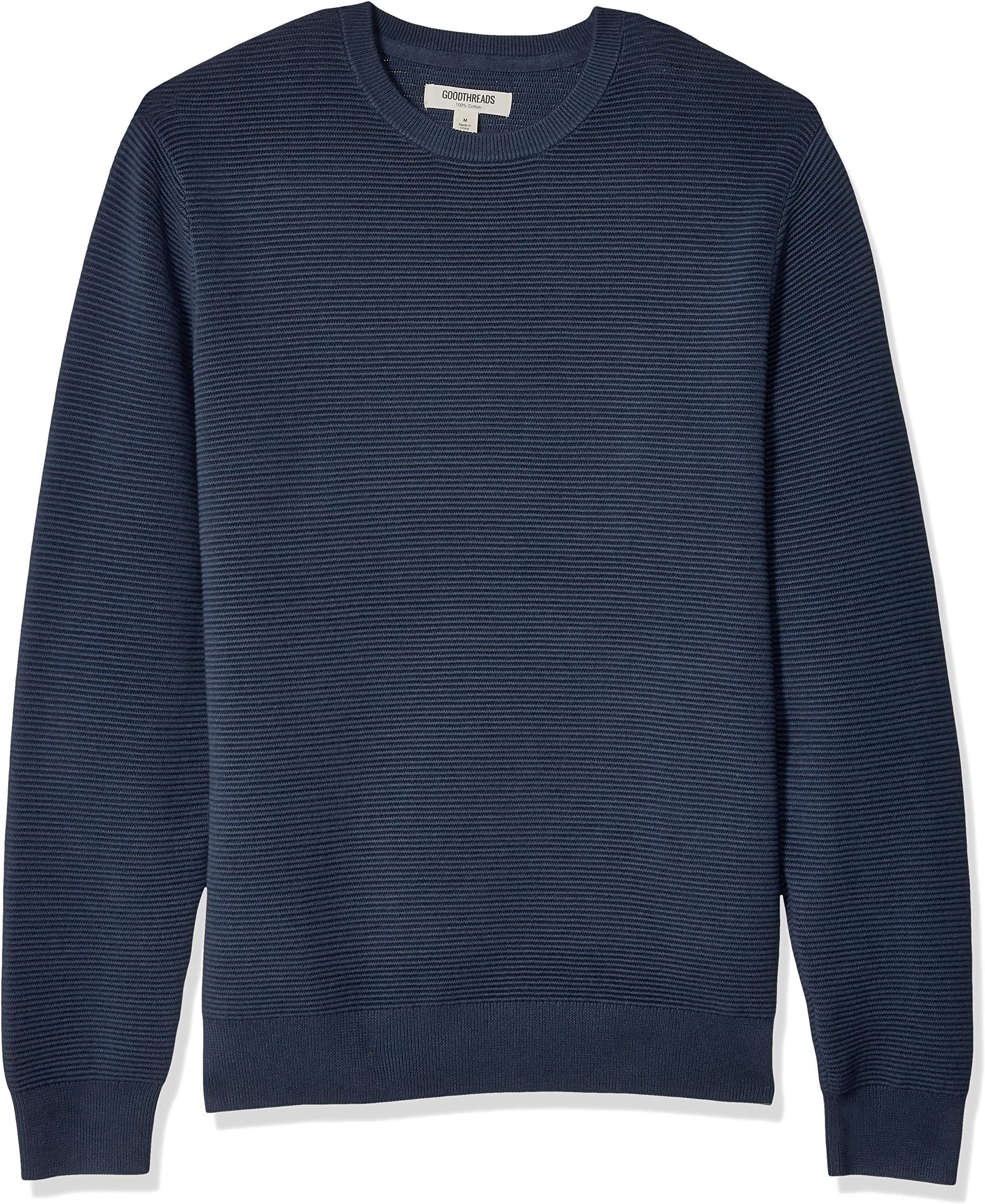 GoodthreadsMen's Soft Cotton Ottoman Stitch Crewneck Sweater