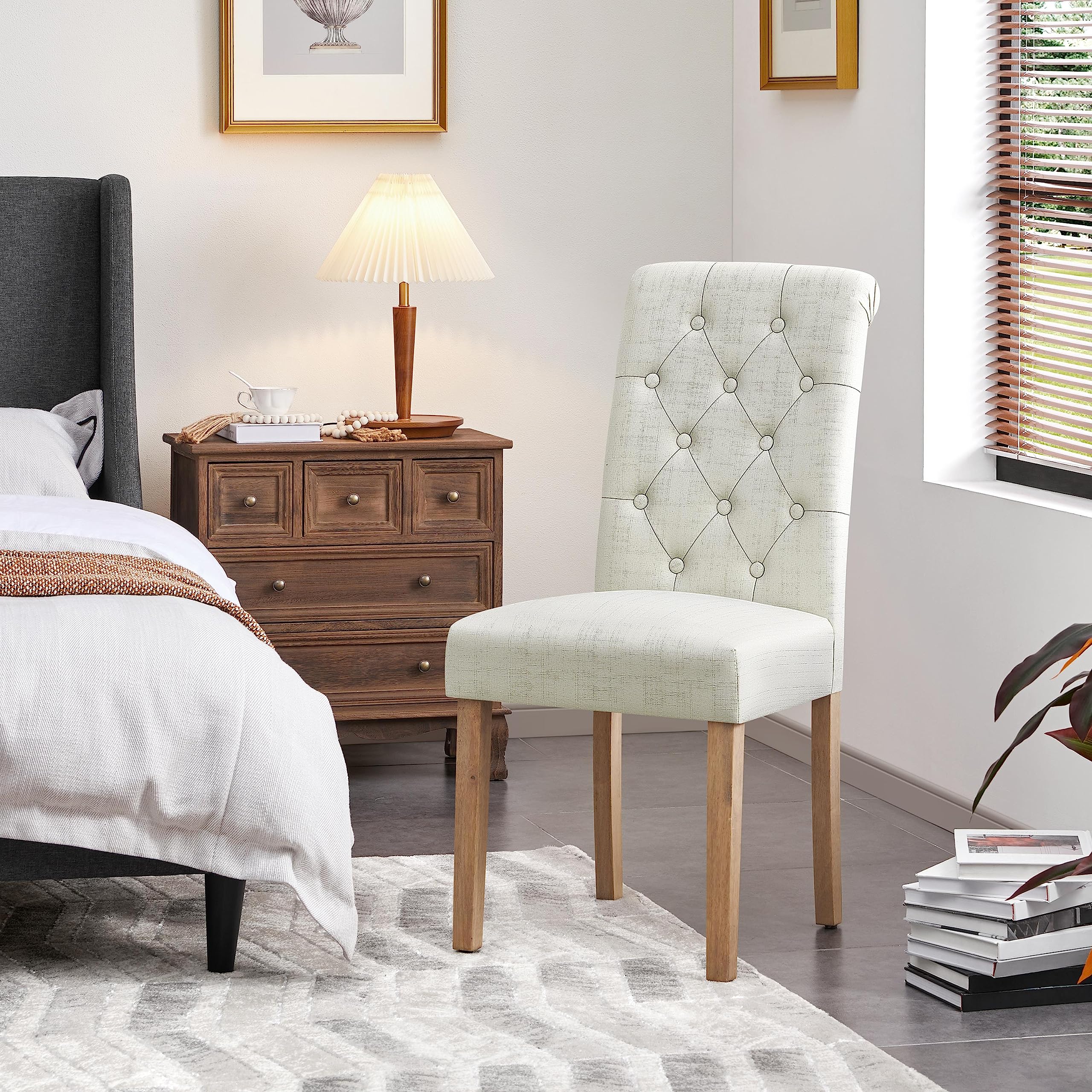 Yaheetech Set de 4 Piezas Silla de Comedor Clásico Patas de Madera Tapizadas en Beige Ergonómicas y Robustas