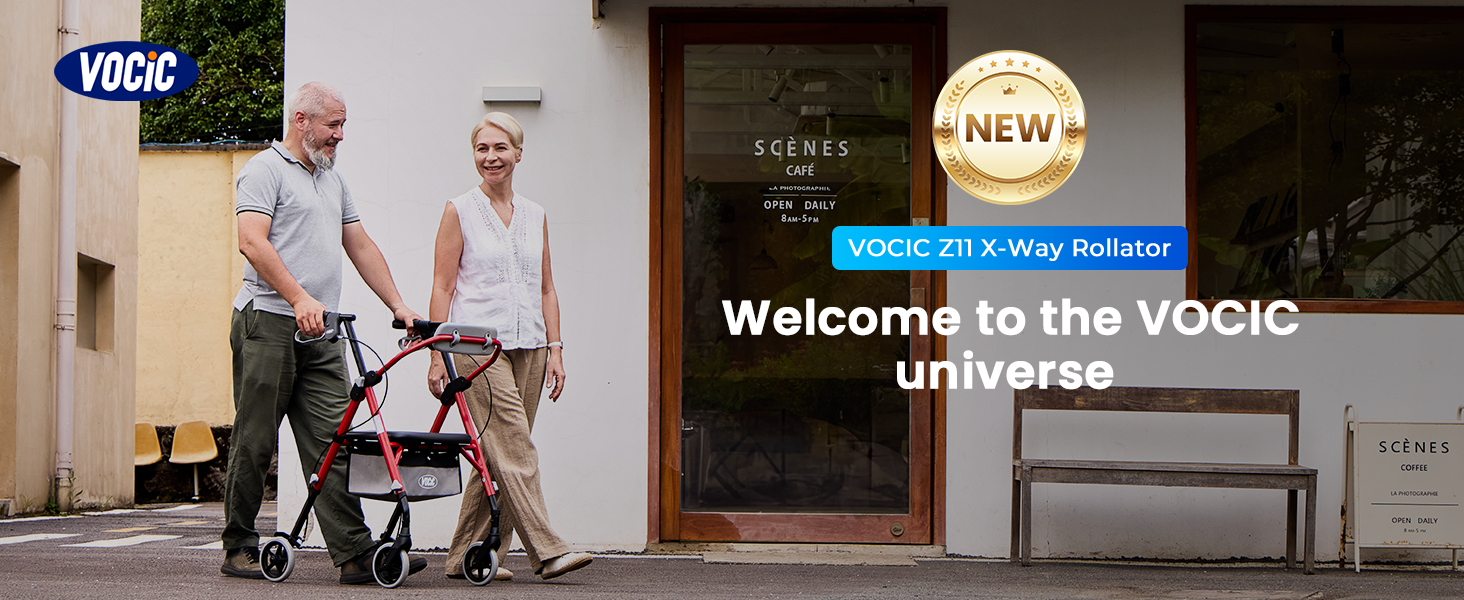 VOCIC Z11 Standard Rollator Walker for Seniors with Seat, 380 LBS
