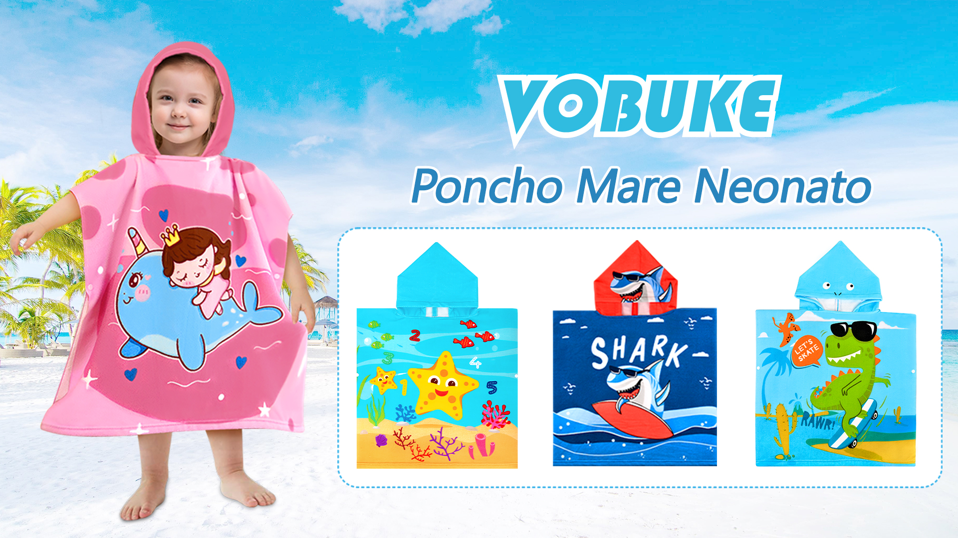 Accappatoio Poncho Per Neonato - Asciugamano Super Assorbente Per Mare/Piscina, 65x75 Cm, 100-120 Cm - Foto 2