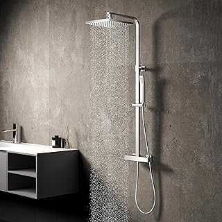 Shower Mixer Set,Shower System Thermostatic,Adjustable-Height Shower Mixer Bar Set for Bathroom, Thermostatic Shower Set, YOOZENA