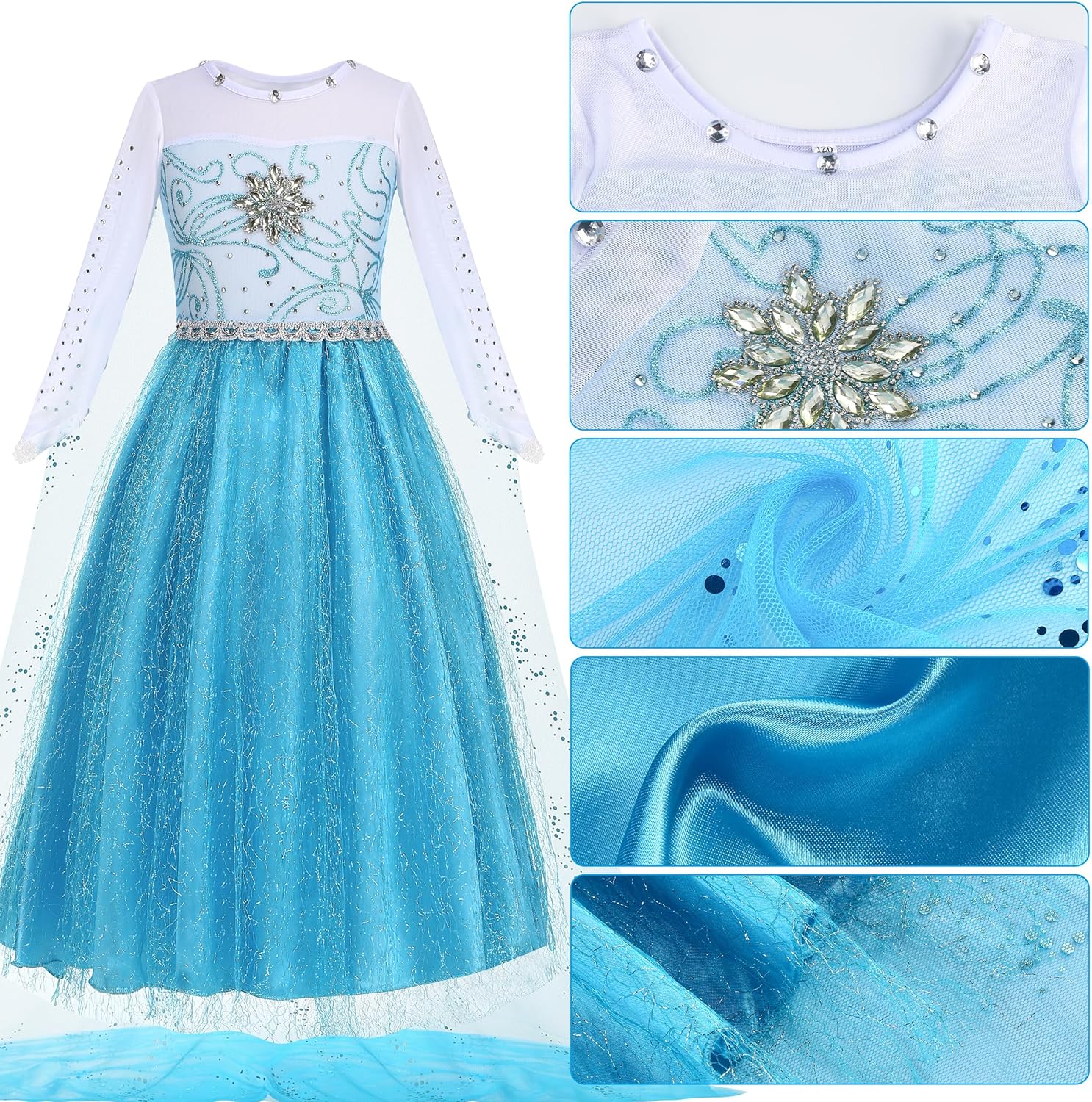 Princess Blue Dresses for Girls Princess Costume Cosplay Halloween Birthday Party Dress up Outfits - Image 5