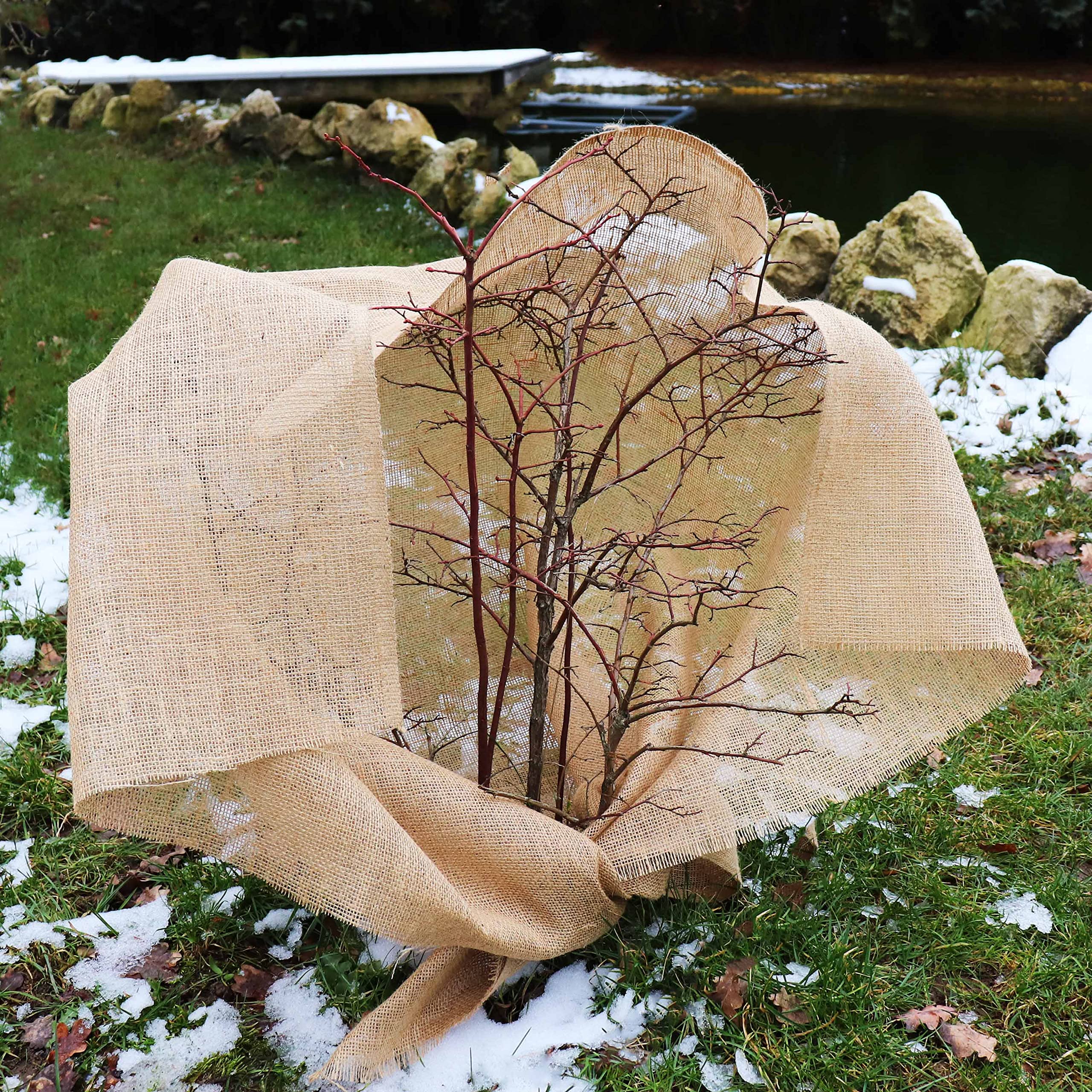 Aquagart 10 m x 1 m, tejido de yute de 215 g/m², para decoración de casa y jardín, arpillera, cinta de yute para plantas, protección de invierno, tejido natural, protección de raíces