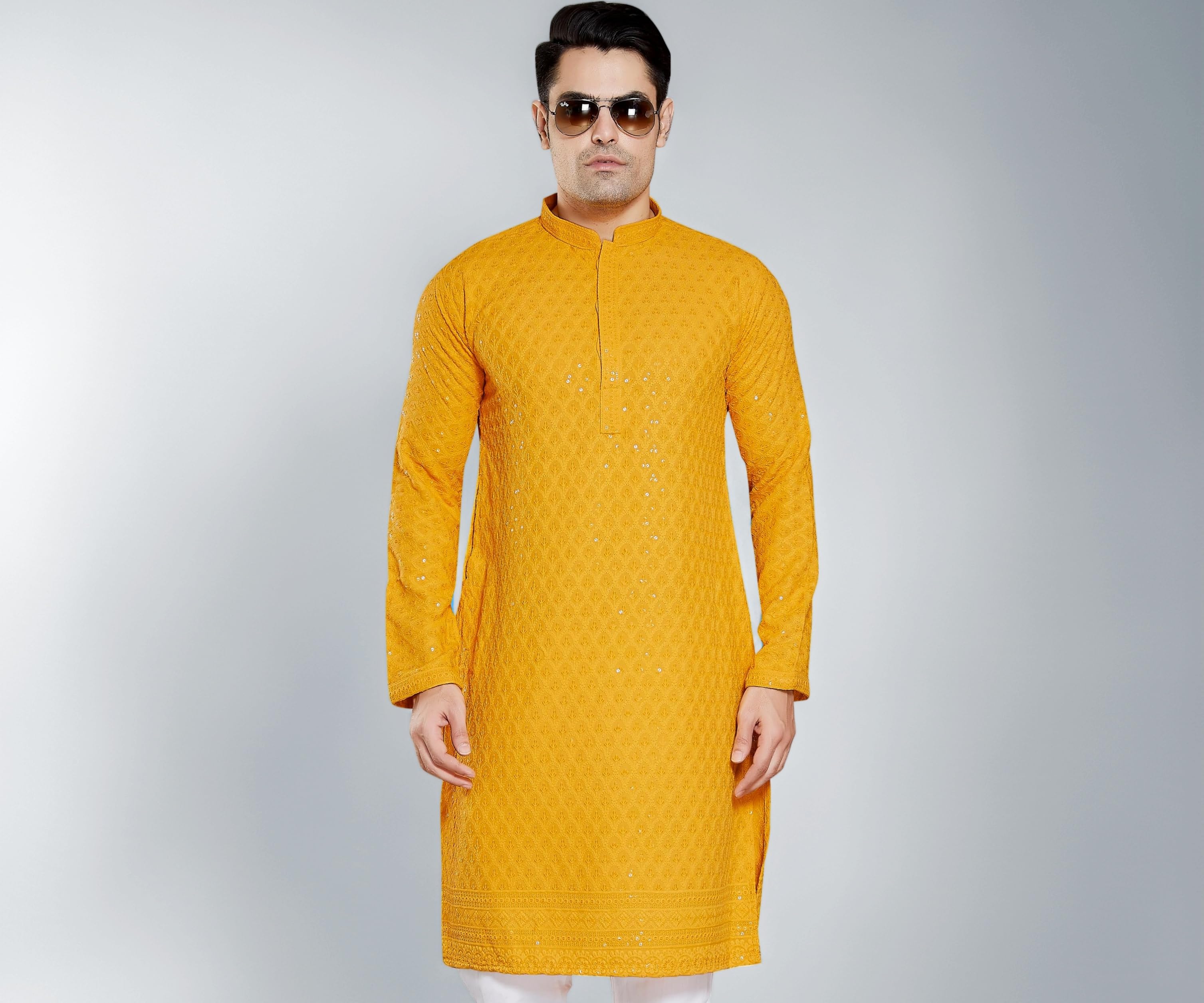 DIVISIVE Men's Sequince Embroidered Cotton Blend Only Kurta