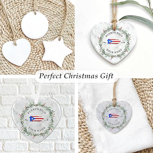 Miniatura 5 de Adorno de Puerto Rico, adornos de Navidad personalizados, bandera puertorriqueña, árbol de Navidad, recuerdo de corazón, 3 pulgadas, cerámica para