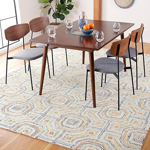 Safavieh Aspen Collection APN264M - Alfombra de lana bohemia hecha a mano de 9 x 12 pies color marfilazul