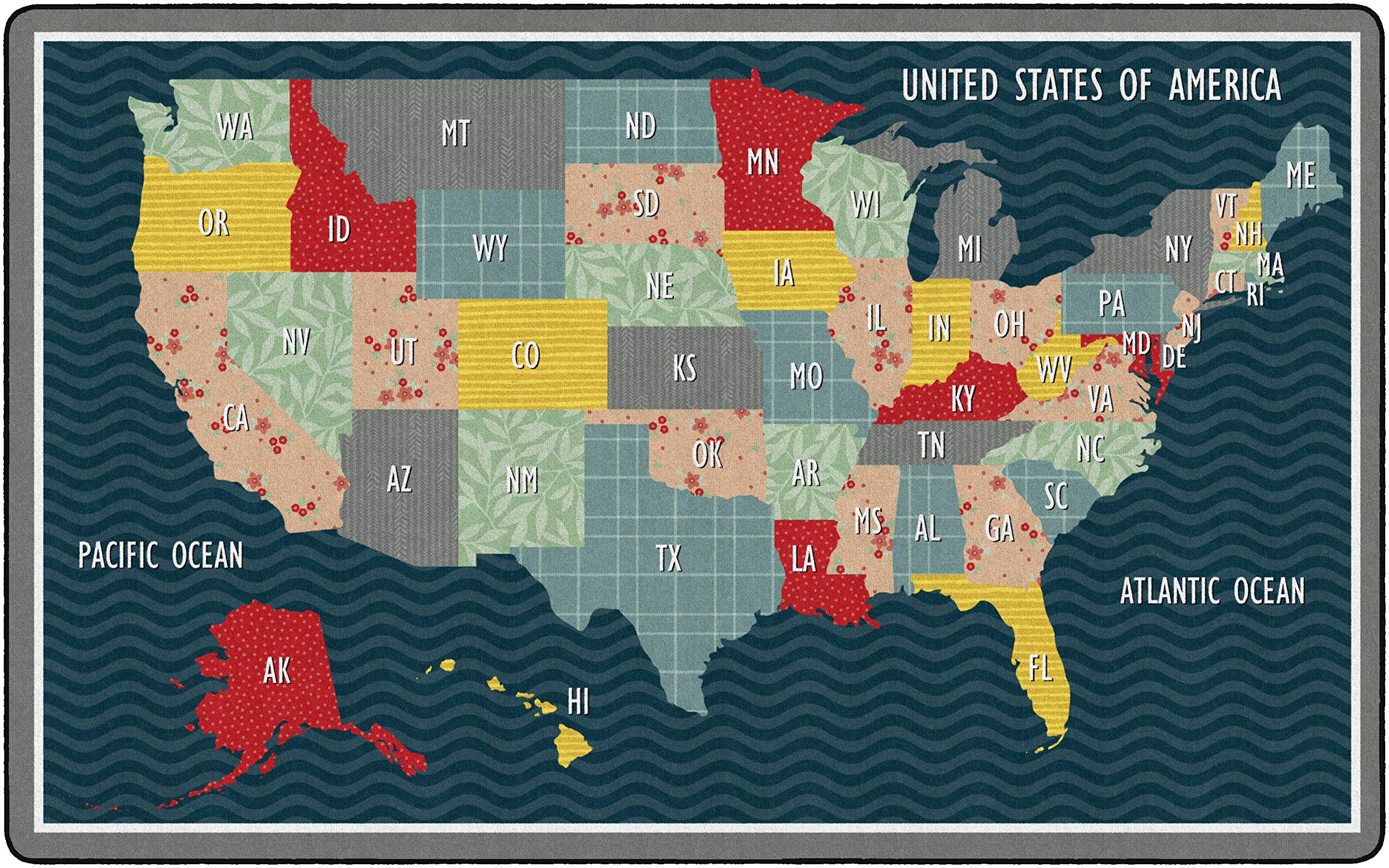 Flagship Carpets United States Collage Map Multicolor Area Rug for Classroom, Office, Home and School Playroom Mat, Kids Bedroom Carpet, 7'6