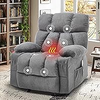 KRESTLUX Massage Recliner Chair with Vibration Massage, Lumbar Heat, Rocking Recline, USB Port & Cup Holders - Grey Fabric Rocker for Living Room