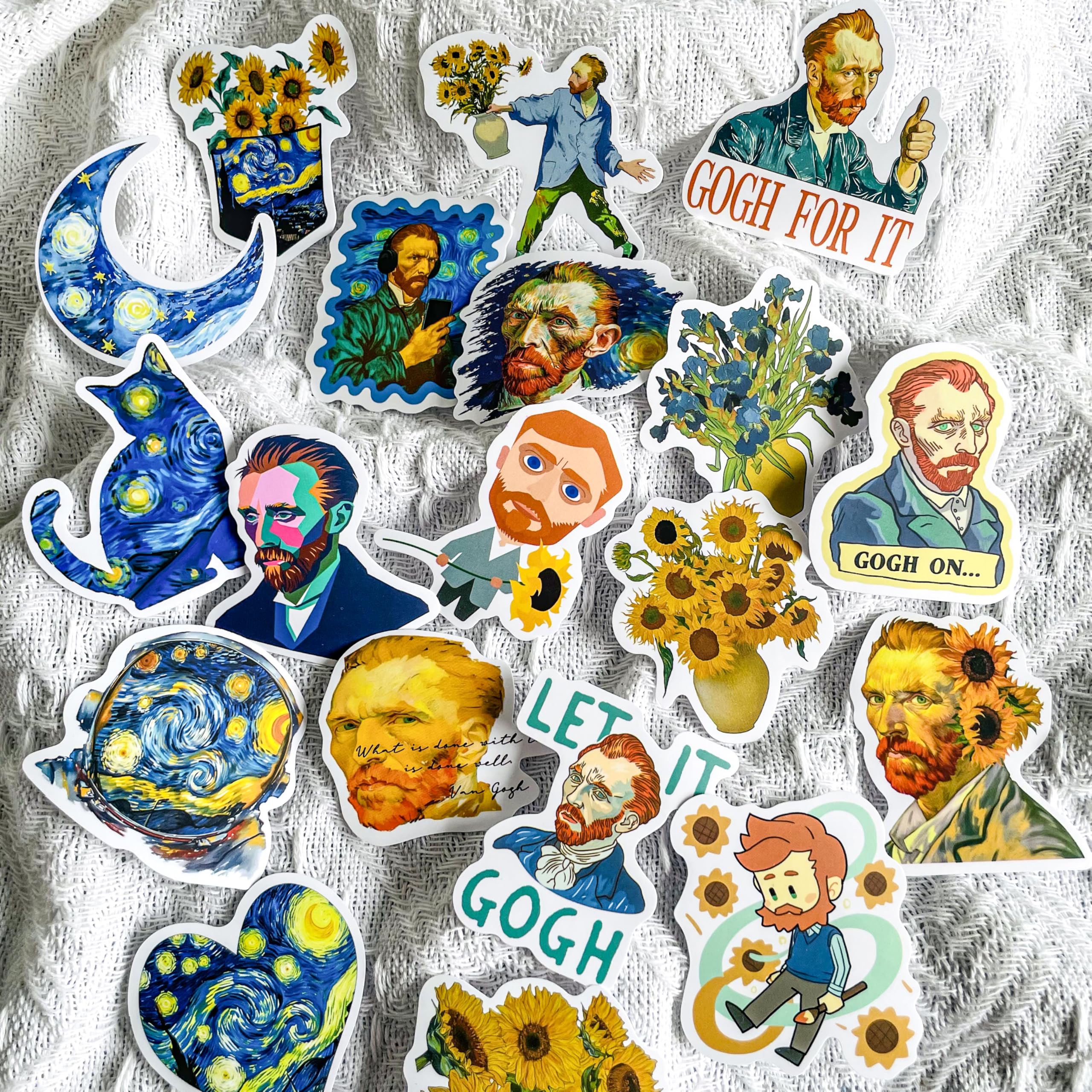 50PCS Van Gogh Artistic Stickers - Starry Night Art, Sunflowers, Self-Portraits, Aesthetic Vinyl Waterproof Stickers for Laptop, Water Bottle, Journal, Scrapbook, Art Lovers Gift