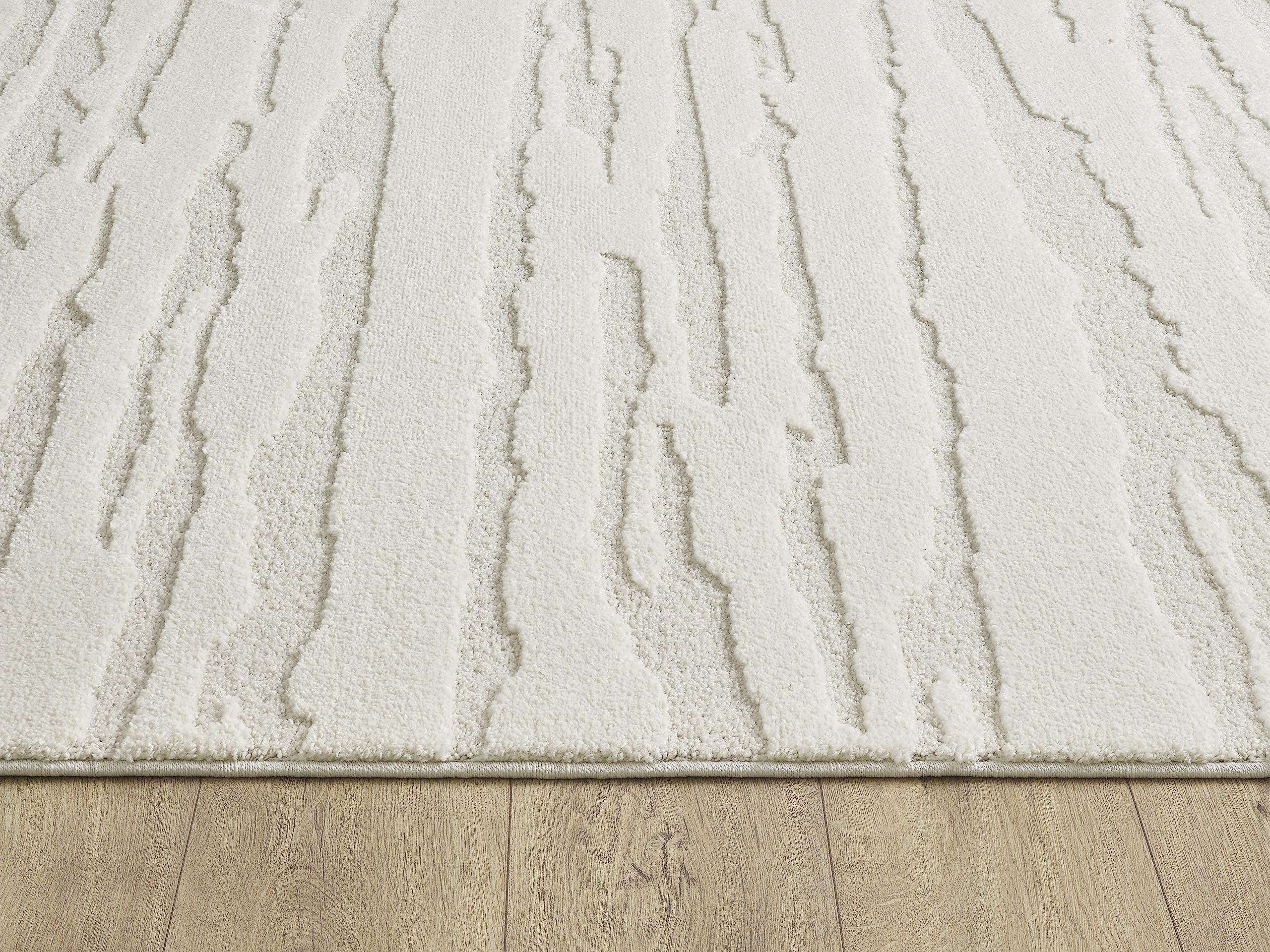 the carpet Everest - Tappeto soggiorno moderno pelo corto con effetto ad alta profondità, effetto 3D, alta densità e piacevolmente morbido, design astratto, crema, 240 x 340 cm