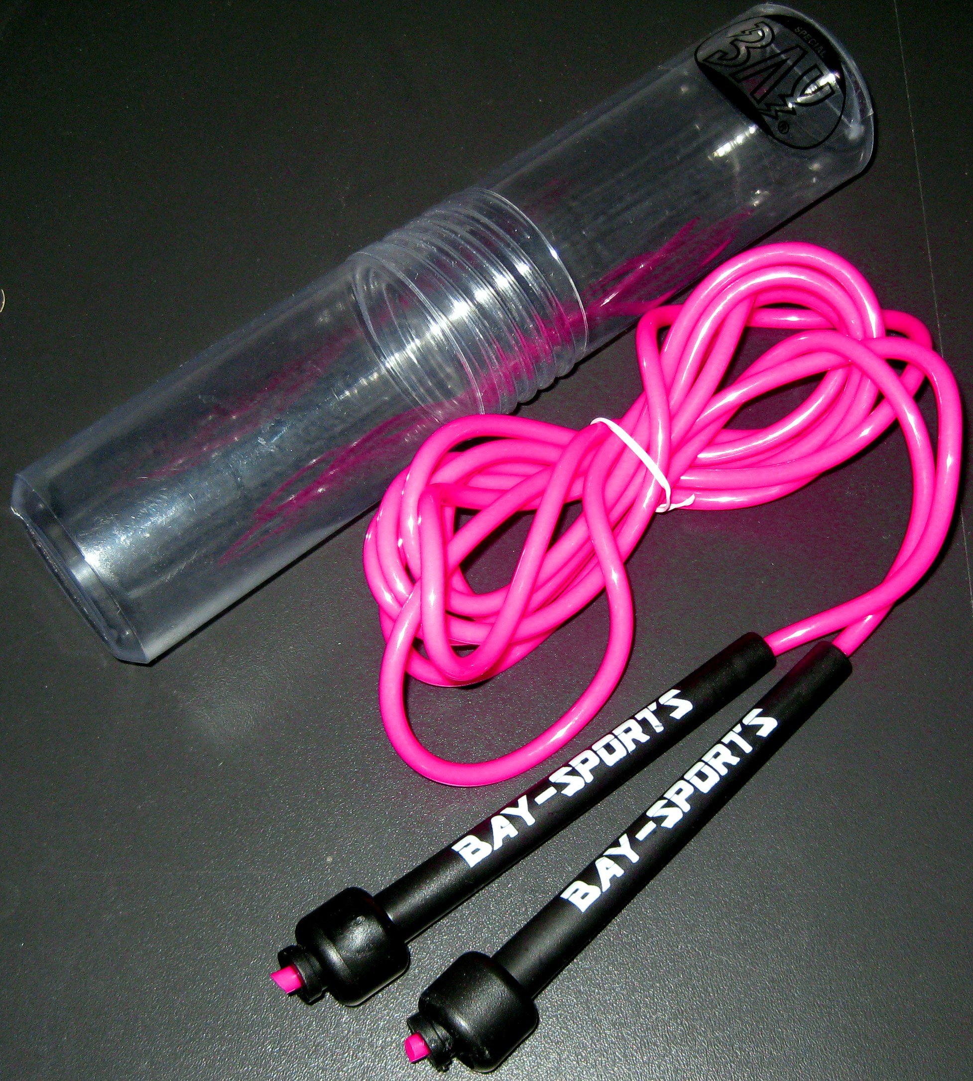BAY Sports Nylon Springseil Set 10 Stück, 310 cm Längenverstellbar, mit Aufbewahrungsdose, in Schwarz, Weiß, Rot, Blau, Pink