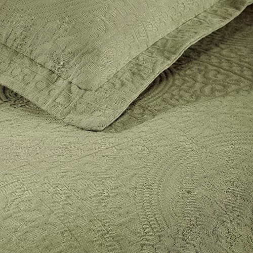 Miniatura 6 de SUPERIOR Jacquard Matelasse Fleur De Lis - Juego de colcha de 3 piezas con medallón 100% algodón, tamaño King, salvia