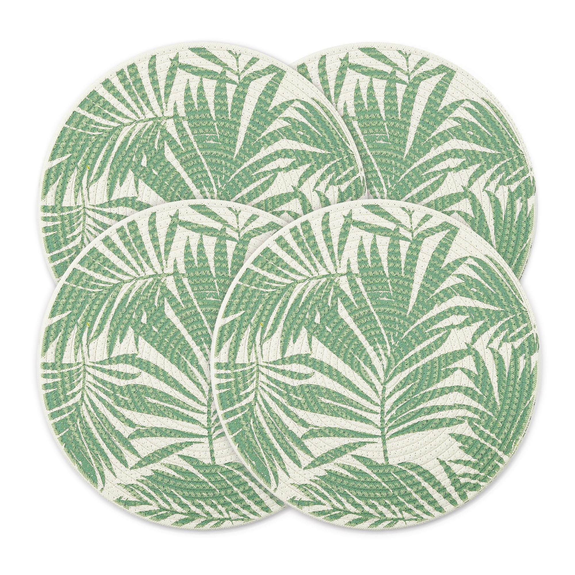 fanquare Mantel Individual Tejido de Algodón Juego de 4 Manteles Individuales Redondos Salvamanteles de Bambú Verde Claro Salvamanteles Resistentes al Calor para Comedor Decoración de Mesas 38cm