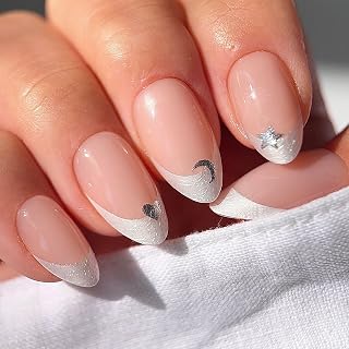 Nail Art Press-Ons | La Luna, Short Almond Nails, Reusable | 16 sizes - 32 Nails Kit with Super-hold Nail Glue and Sticky Tabs