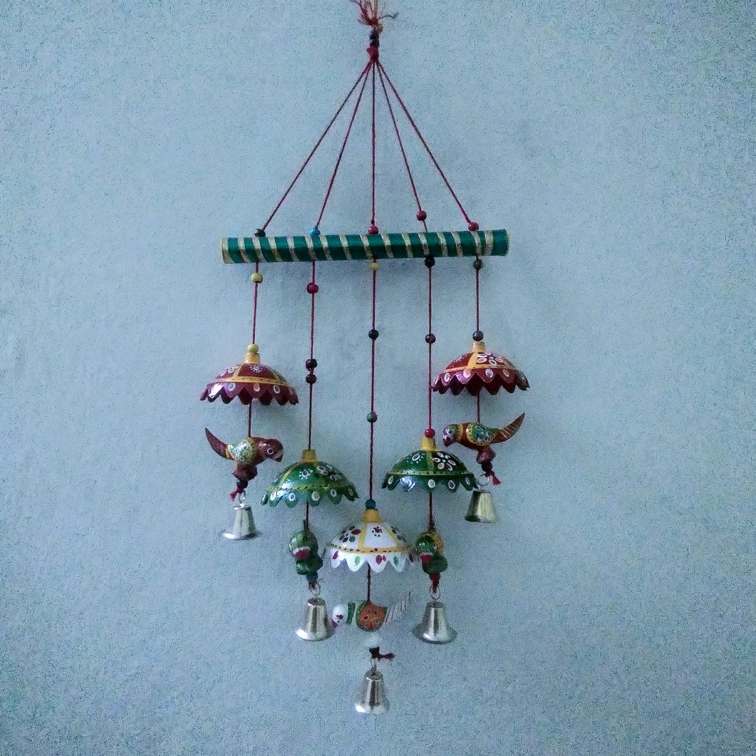 Manvi Creation Home Décor Handcraft Rajasthan Wooden Colored Bells Design Wall Hanging Decorative showpiece Home Furnishing / Diwali Gift /Corporate Gift Outdoor Sympathy Wind Chimes Gift Keepsake.