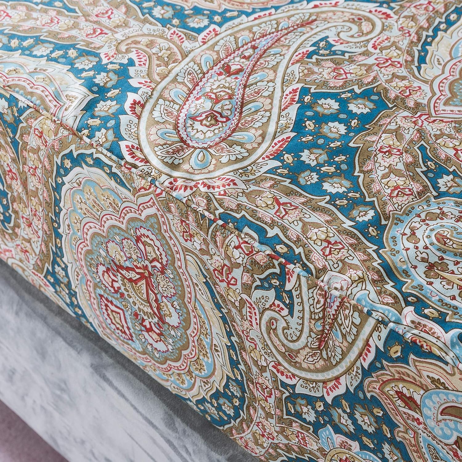 FADFAY Luxury Paisley Sheets Set King Classy Blue and Gold Floral Farmhouse Bedding Elegent Blue Paisley Bedding Set 100% Cotton Super Soft Hypoallergenic Deep Pocket Fitted Sheet 4-Pieces, King Size