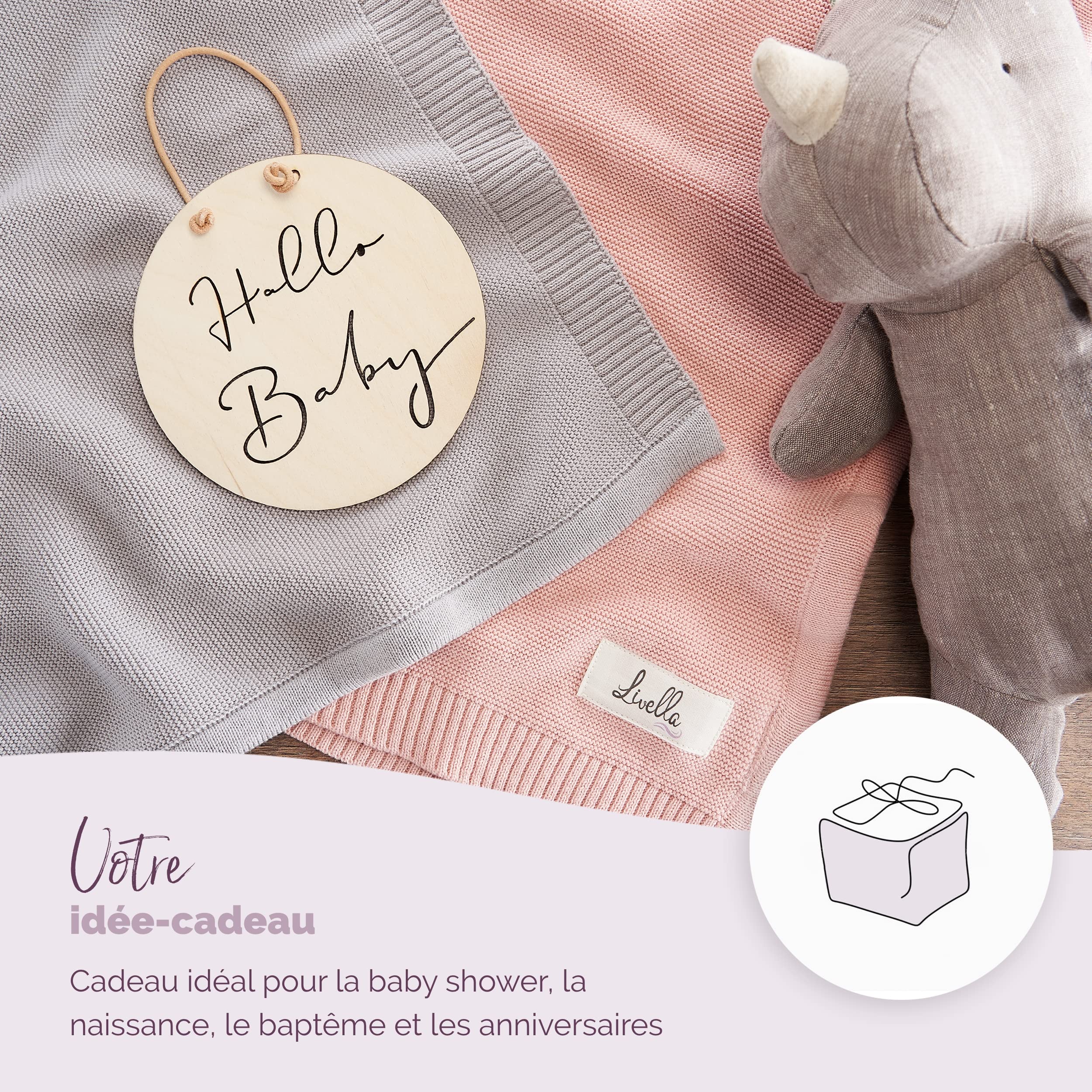 Livella Couverture Bébé 100% Coton Biologique, Couverture en Tricot de Qualité Supérieure, Super Douce et Respirante, Parfaite pour la Peau Sensible de Bébé, Certifiée Oeko-TEX Standard 100 et GOTS