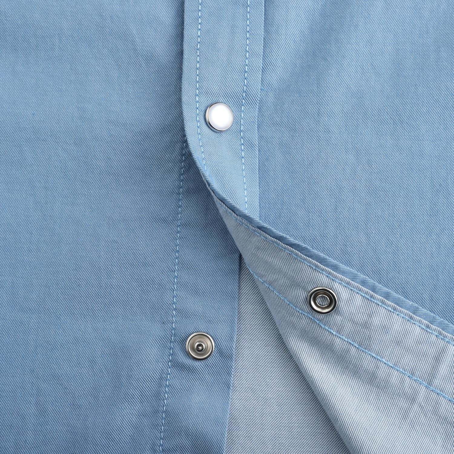 Men's Denim Western Cowboy Pearl Snap Long Sleeve Casual Button Down Up Soild Work Shirts