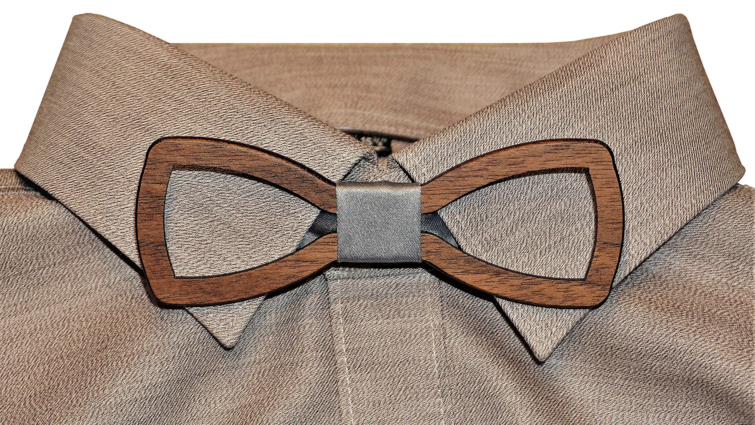 Holzfliege Männer grau mit Ausschnitt Herren-Fliege mit elegantem Stoffband handgefertigt Shabby Chic Querbinder Bräutigam Accessoires
