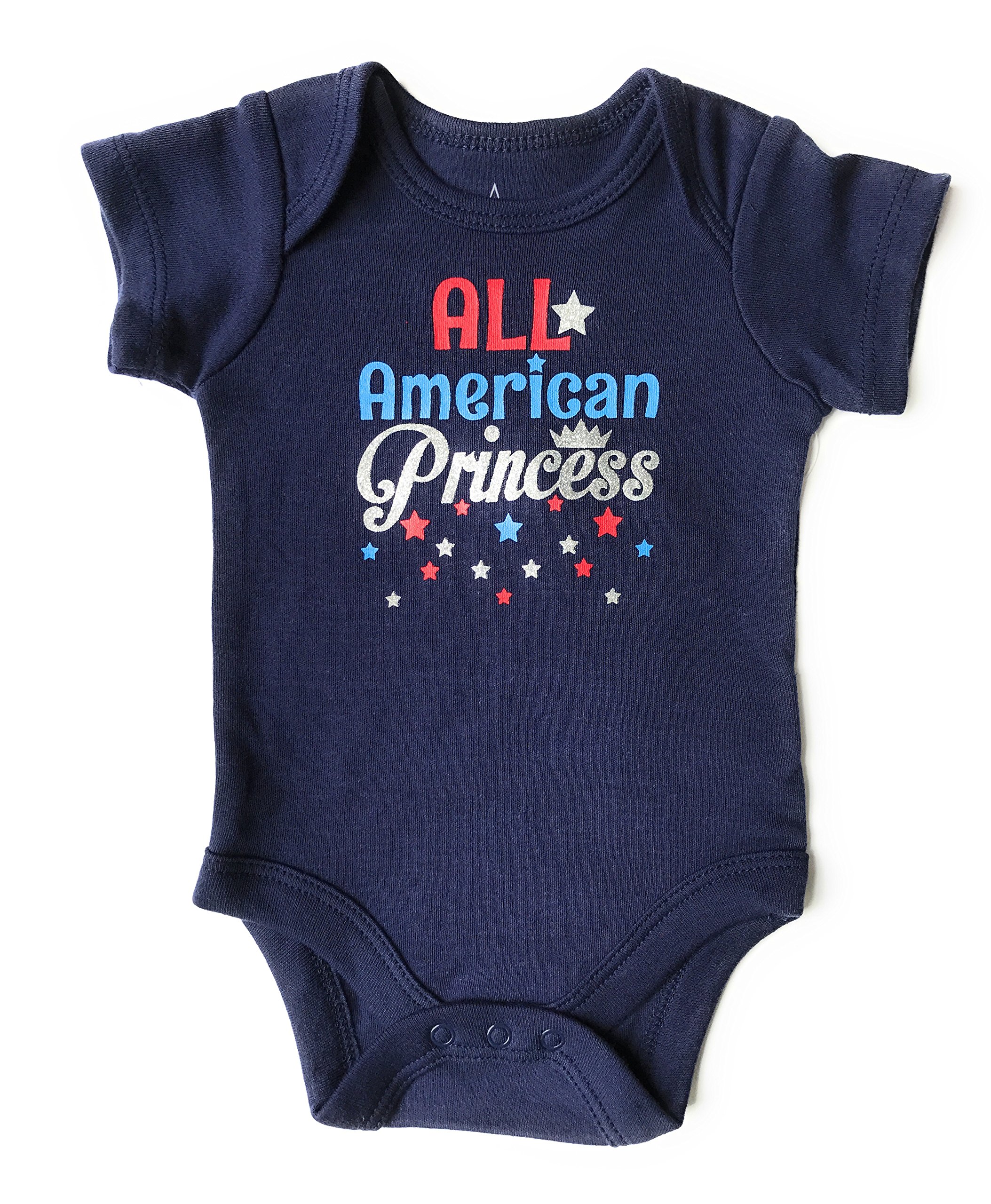 Assorted Flag Independence Day 4th of July Baby Girls & Boys Bodysuit (0-3 Months, ALL American Princess)