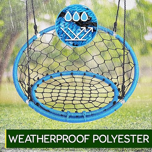 Miniatura 6 de SereneLife Columpio para silla de red de 35.5 pulgadas para colgar en interiores y exteriores, platillo circular para árboles o juegos de columpios,