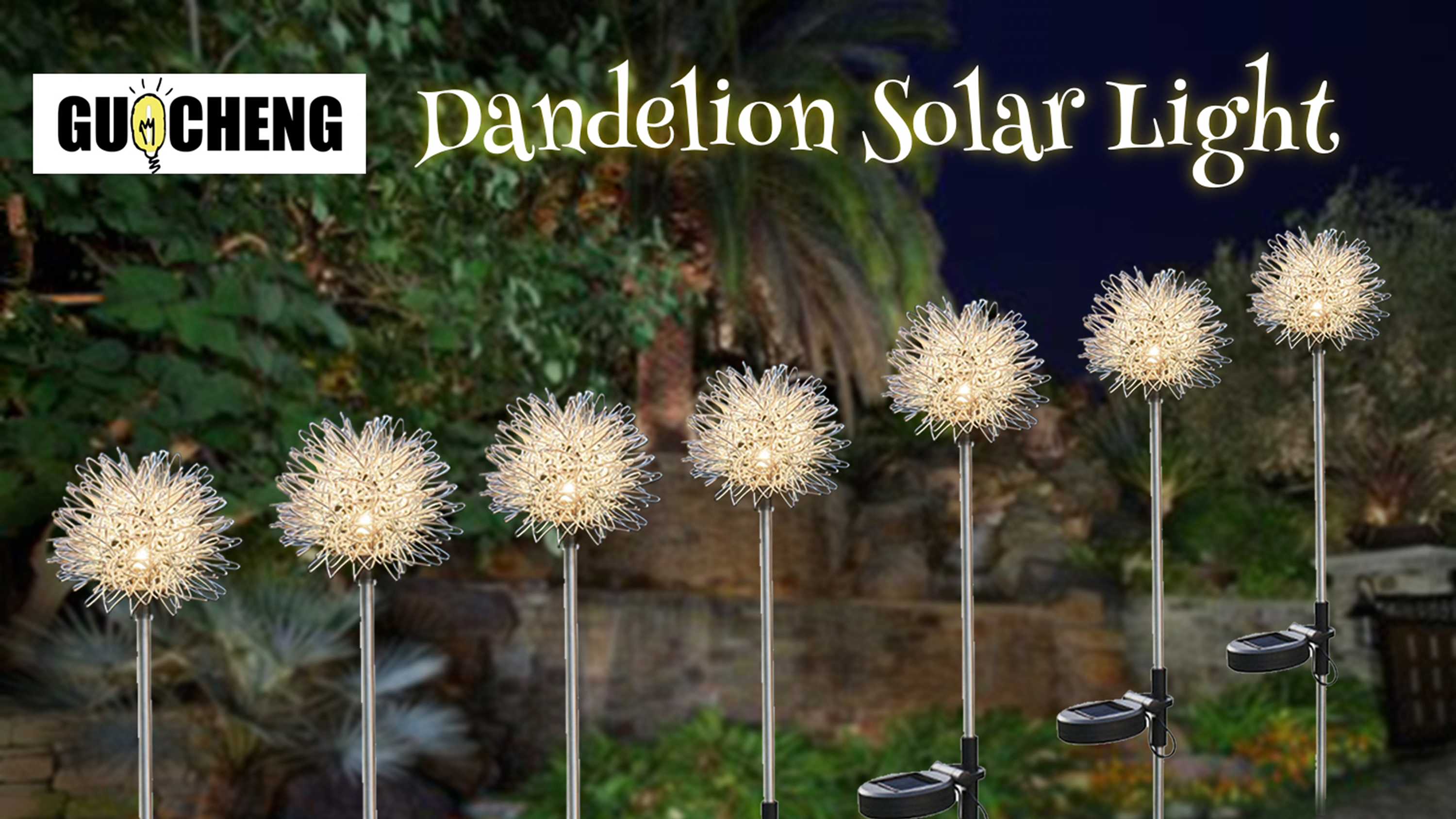 GUOCHENG Dandelion Solar Garden Lights, 4 Pack Solar Metal