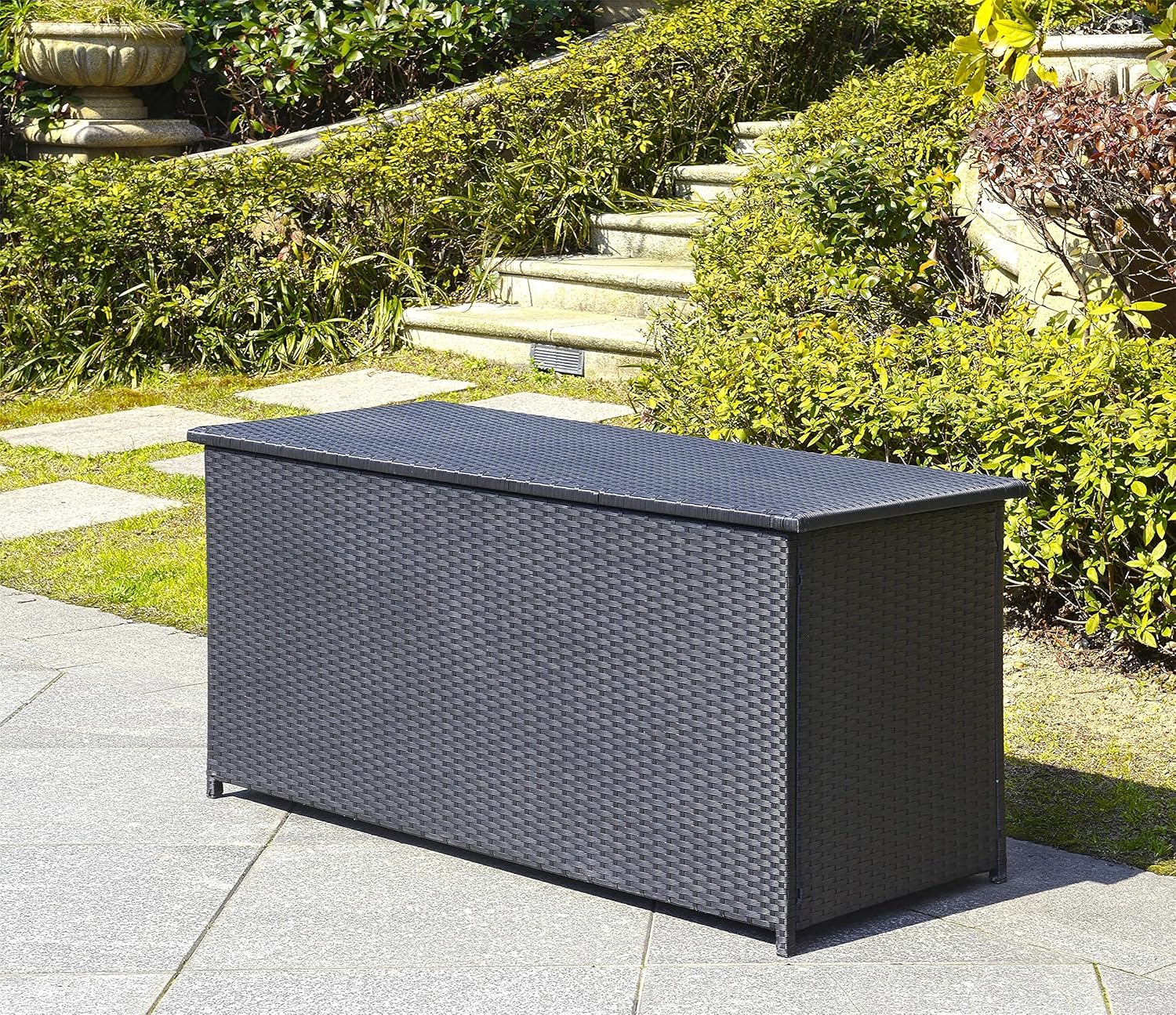 SAFAVIEH Outdoor Collection Cosima Black 53" 13 Gallon Outdoor Storage Box