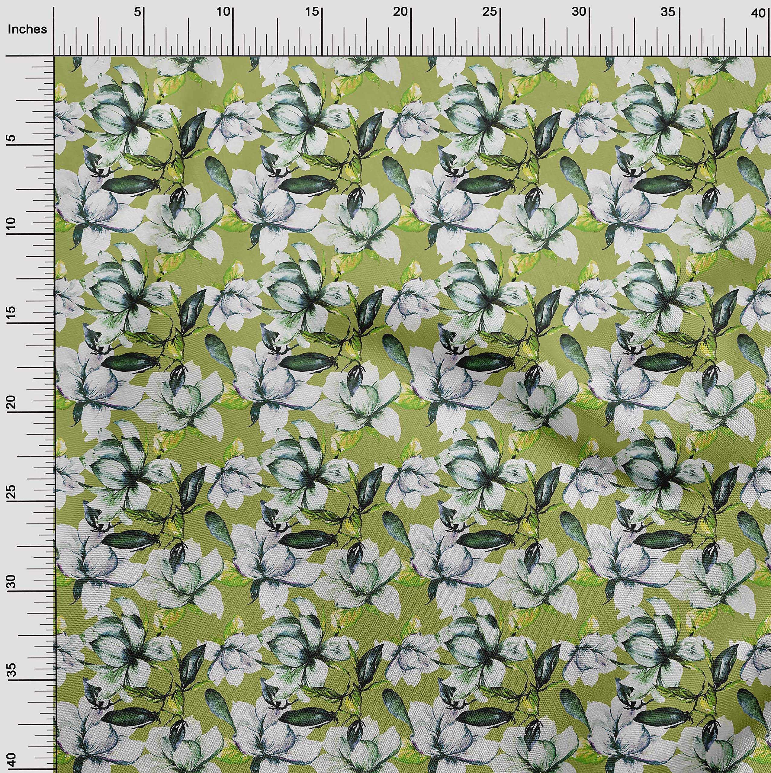 oneOone Chiffon Di Viscosa Verde Chiaro Tessuto Ditsy Floreale