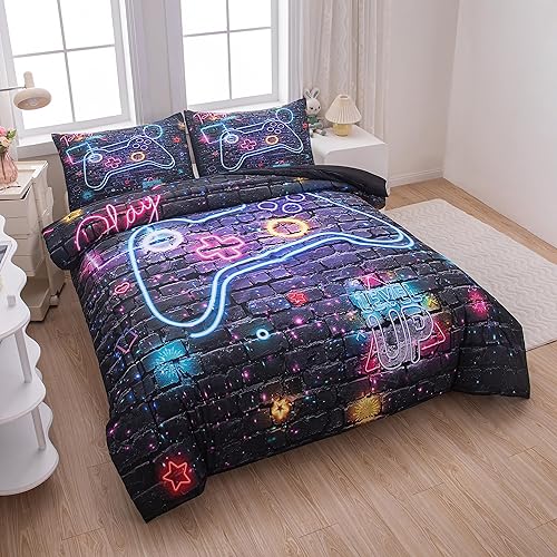 Miniatura 9 de MWMWMW Juego de ropa de cama para niños, tamaño individual, juegos de edredón de videojuegos para niños, juego de ropa de cama individual para