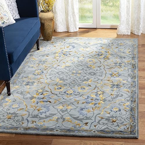 SAFAVIEH Bella Collection - Alfombra de área de 5 x 8 pies, gris y dorado, hecha a mano de lana y viscosa, ideal para zonas de alto tráfico en sala