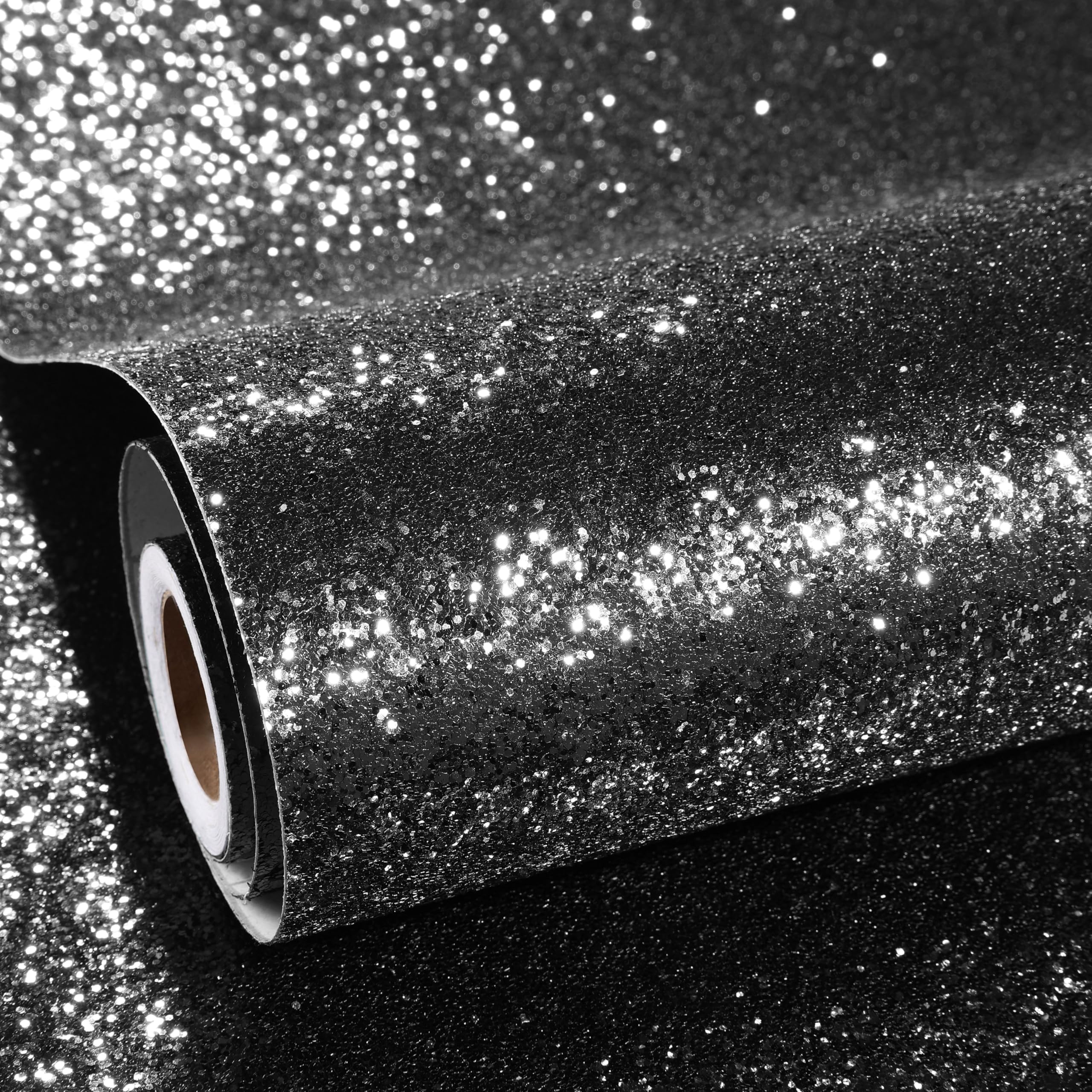 ReWallpaper Tapete Schwarz mit Glitzer Selbstklebende Folie Küchen Schrank Wand Basteln Kinder Klebefolie Möbel Schwarz Glitzer Dicke Strukturtapete 40CMx7M Pailletten Schwarze Dekorfolie