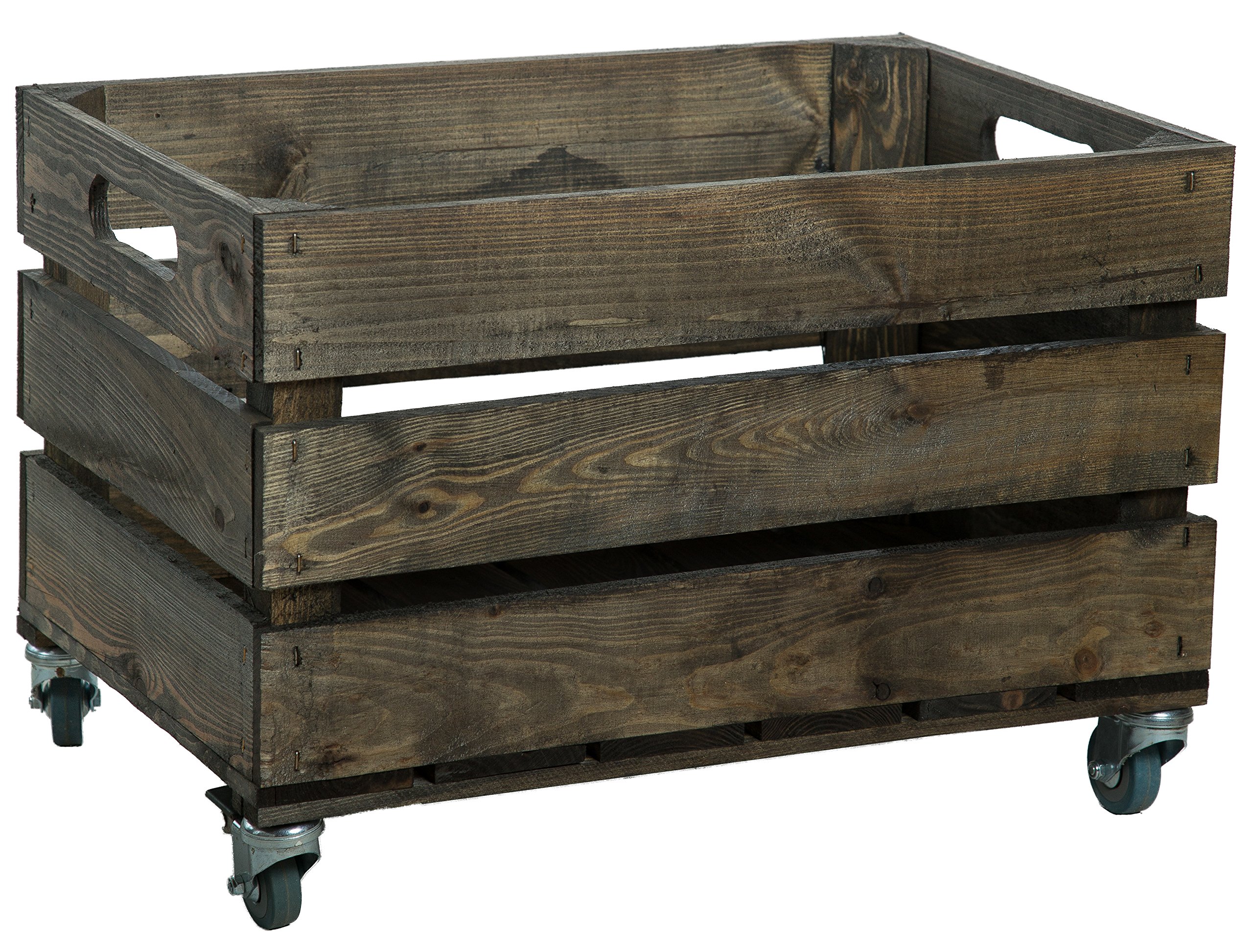 Nueva caja de fruta estable con ruedas / escalera - manzanas, vino del Altes Land - dim. aprox. 54 x 35 x 35 cm (oscuro con ruedas)