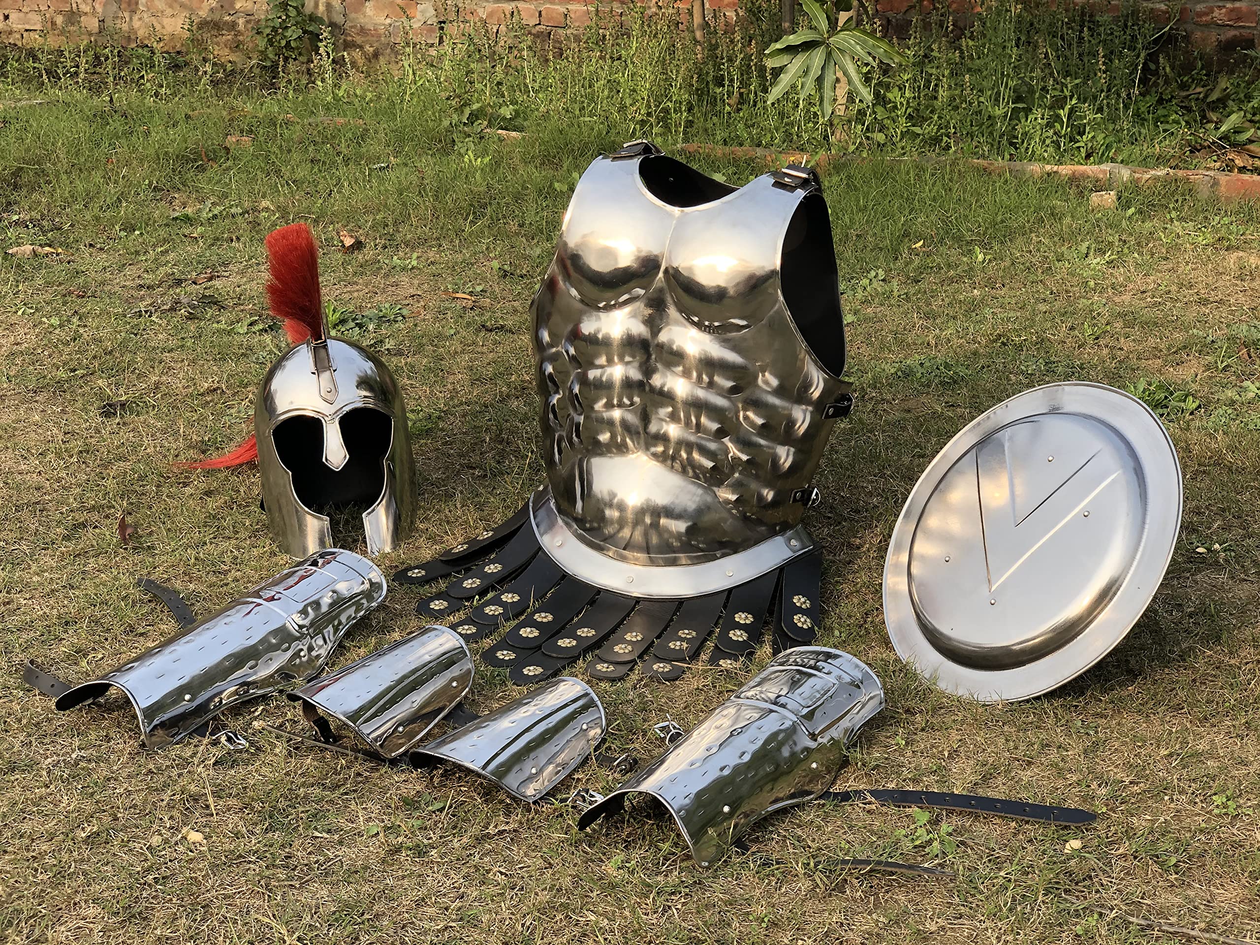 Medieval Muscle Armor Set for Cosplay, Role-Play, Costume Party Muscle Body Armor Cuirass with Troy Helmet Medieval Halloween Costume Breastplate Muscle Jacket (Silver)