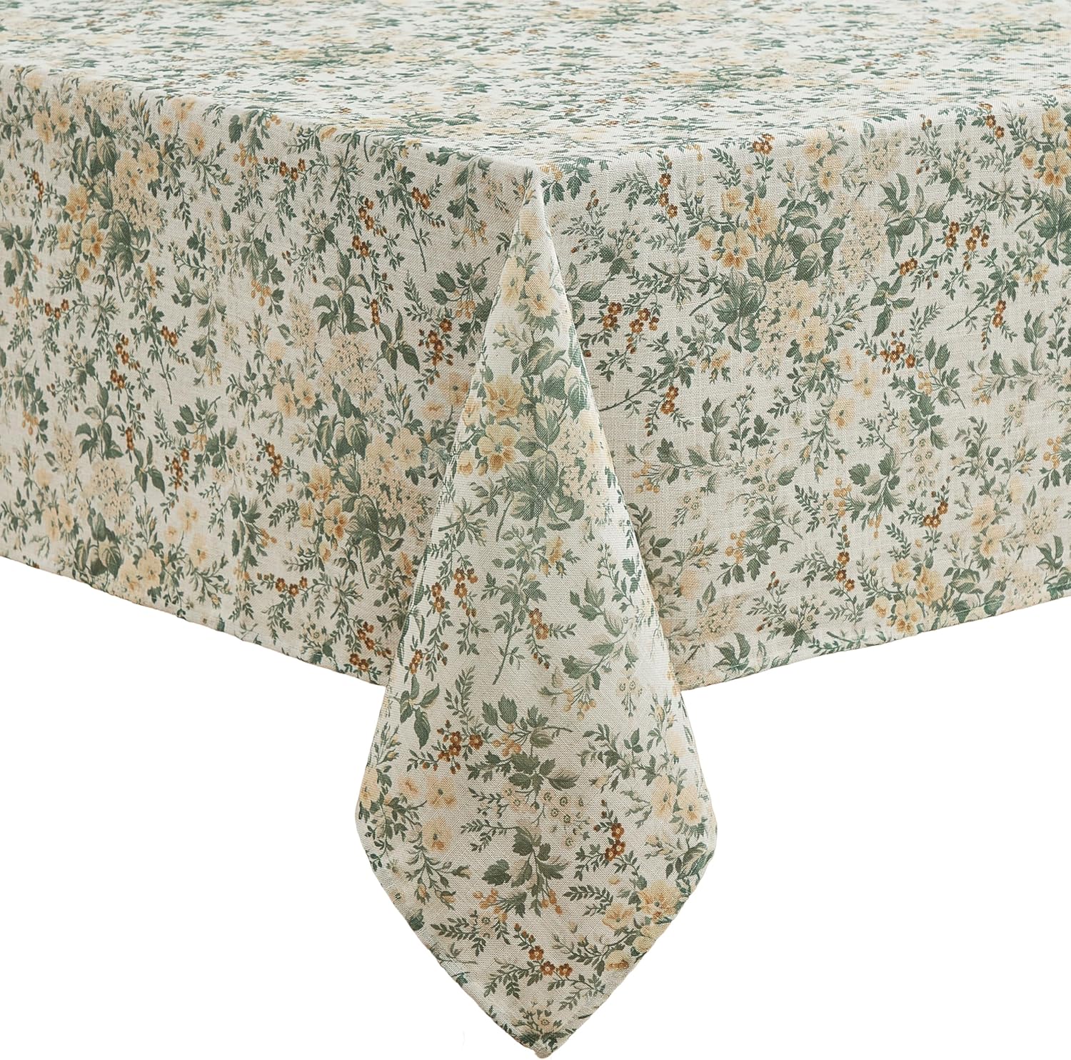 Laura Ashley Tablecloth Linen Blend Print Fabric for Dining, Holiday, Party, Wedding or Banquet, 60" x 84", Country Meadow