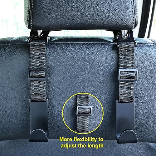 Miniatura 6 de Amooca Ganchos ajustables para reposacabezas de automóvil, paquete de 4 unidades, organizador de respaldo de asiento de vehículo, soporte de