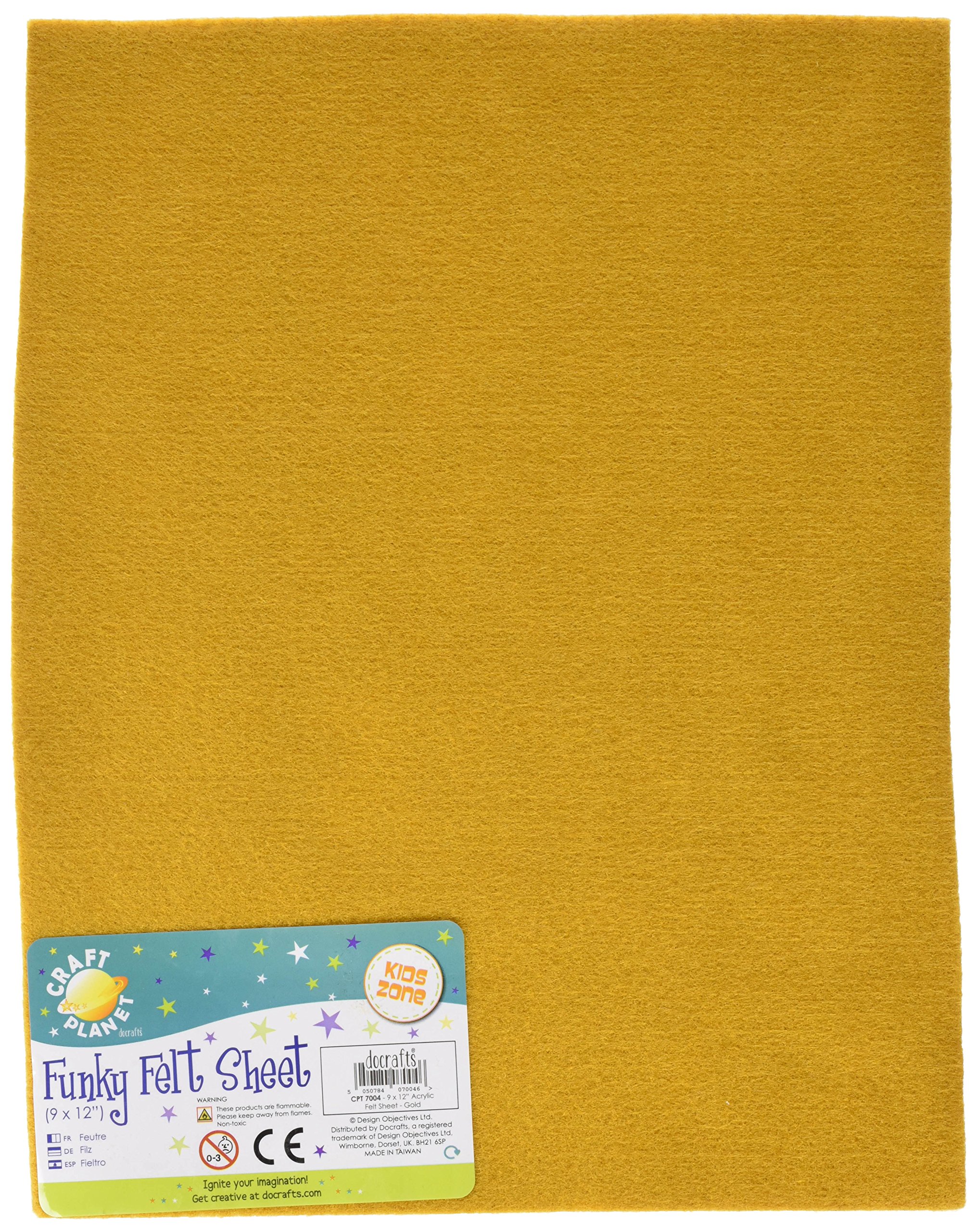 Craft Planet 9 x 12" Acrylic Felt, Gold, Craft Felt Sheets, Coloured Square Sheets, Felt Crafting Fabric, Stick With Glue Adhesive, Pritt Stick, Felt Crafting Fabric For Sewing, Patchwork, Craft — image 1