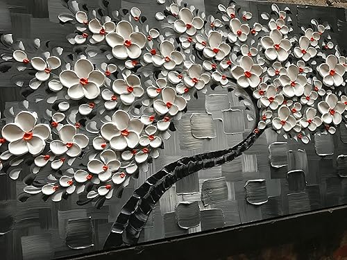 Miniatura 2 de Tyed Art - Pinturas al óleo de flores doradas sobre lienzo, pinturas abstractas de árboles, 100% pintadas a mano, arte abstracto 3D, decoraciones de