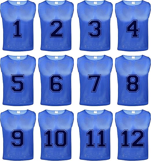 12 pcs Duramesh Pinnies/Scrimmage Vest - Kids Youth and Adult Pinnies, Numbered Penny Jerseys for Soccer