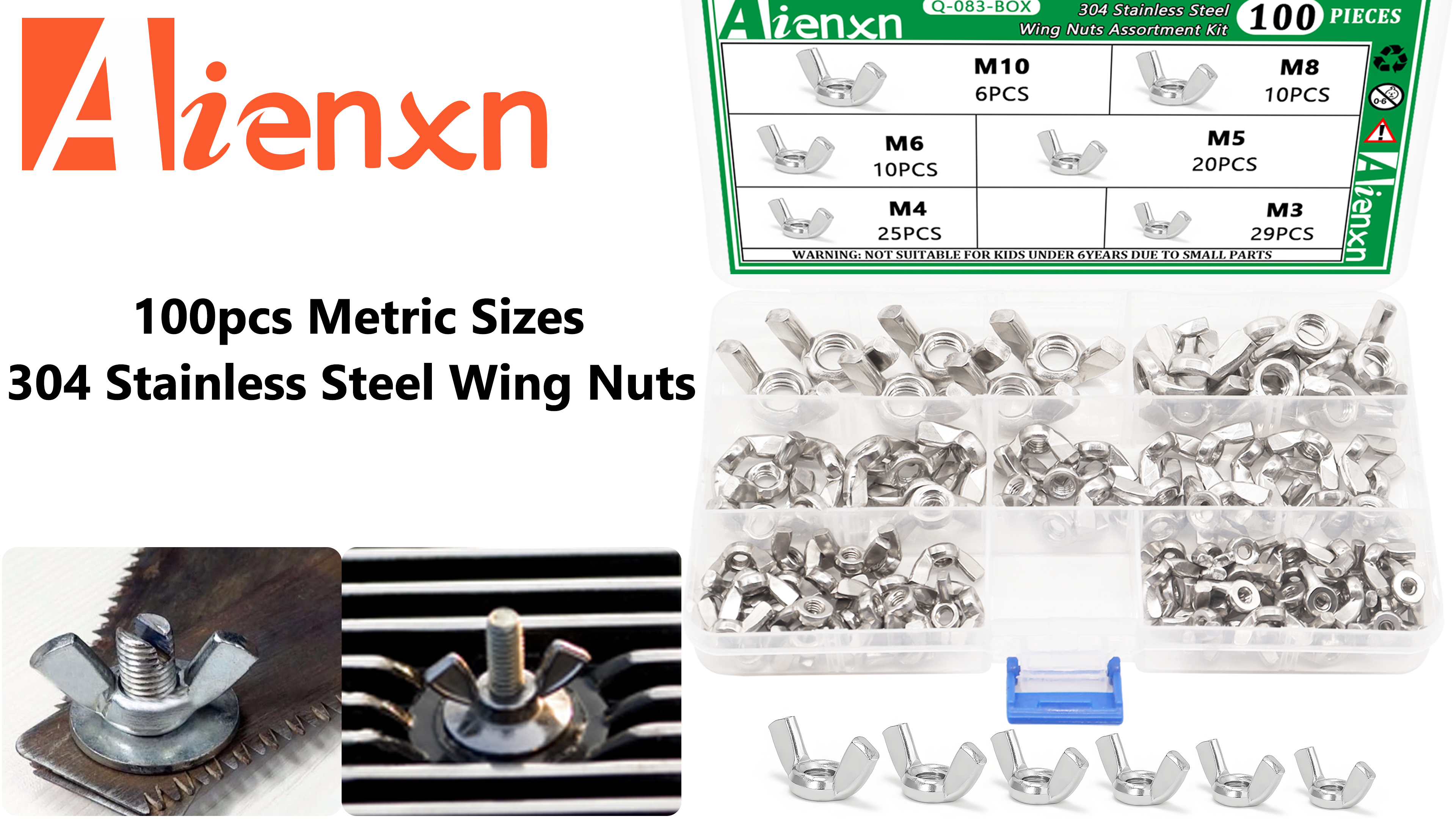 Image of 100PCS Metric Sizes Wing Nuts Assortment Kit