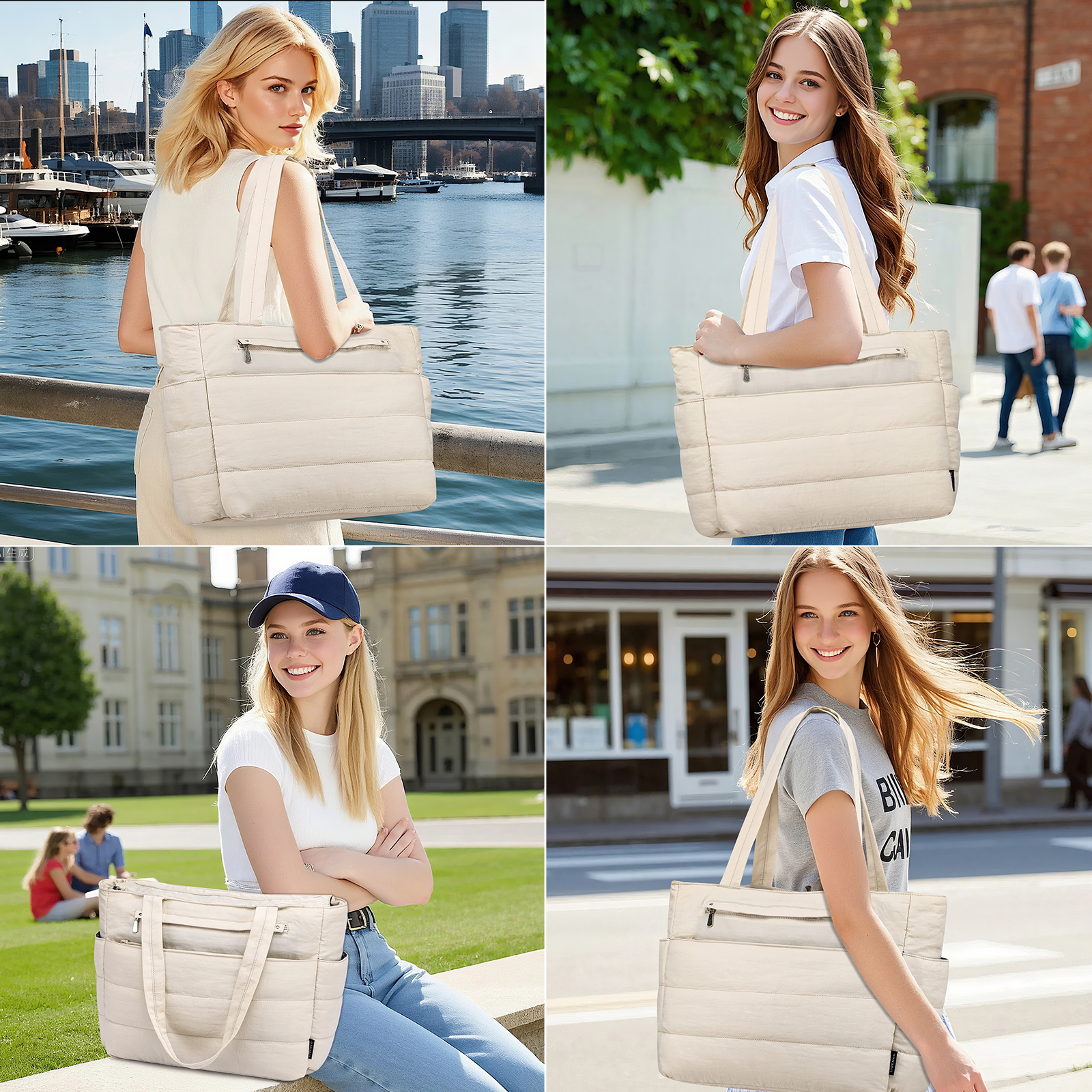 Bolso Tote para mujer ligero acolchado con almacenamiento miniatura 7