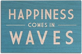 Happiness Comes in Waves, Simply Said Birch Wood Wall Sign (10x15 Rustic Home Decor, Ready to Hang Art)