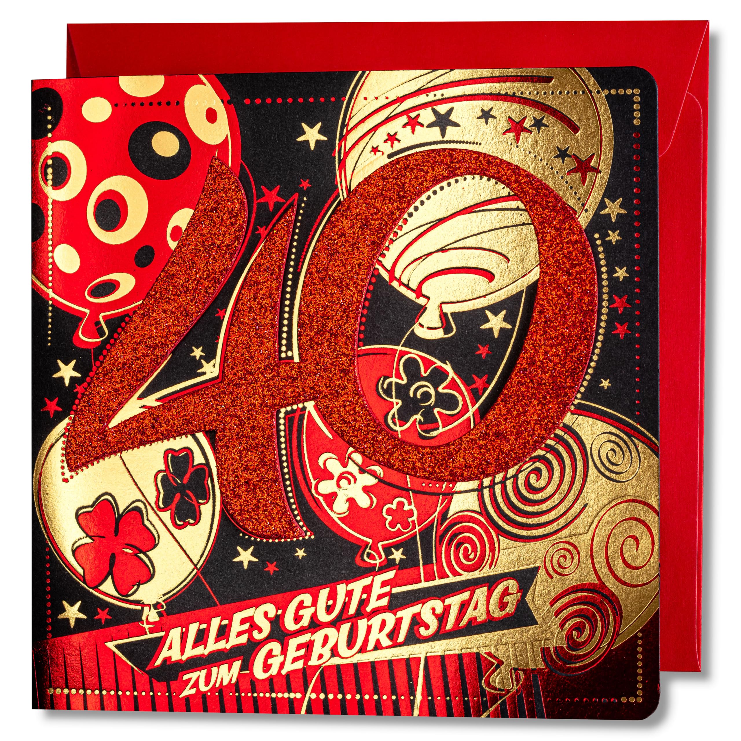 art nuvo Birthday Card - Happy Birthday Card with Envelope Full of Shine and Shimmering Light Reflected in the Glittering Number and Colourful Prints