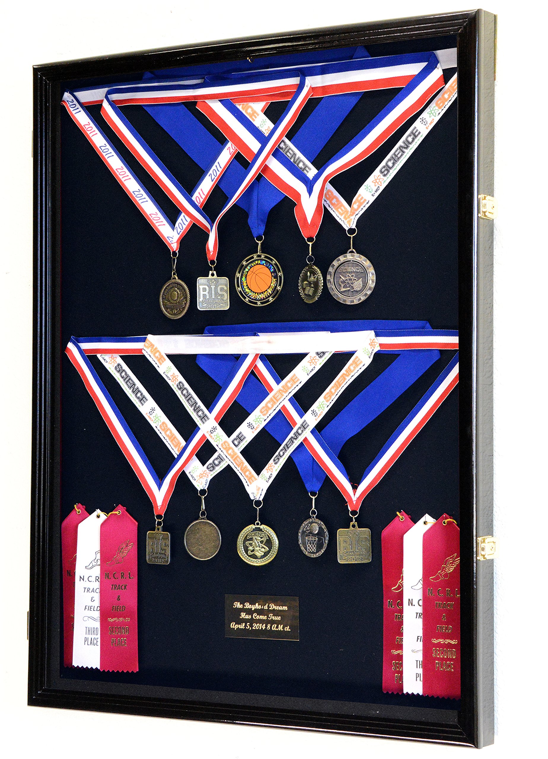 XL Military Medals/Pin/Patches/Badges/Ribbons/Insignia/Flag Display Case Cabinet Shadowbox (Black Wood Finish)
