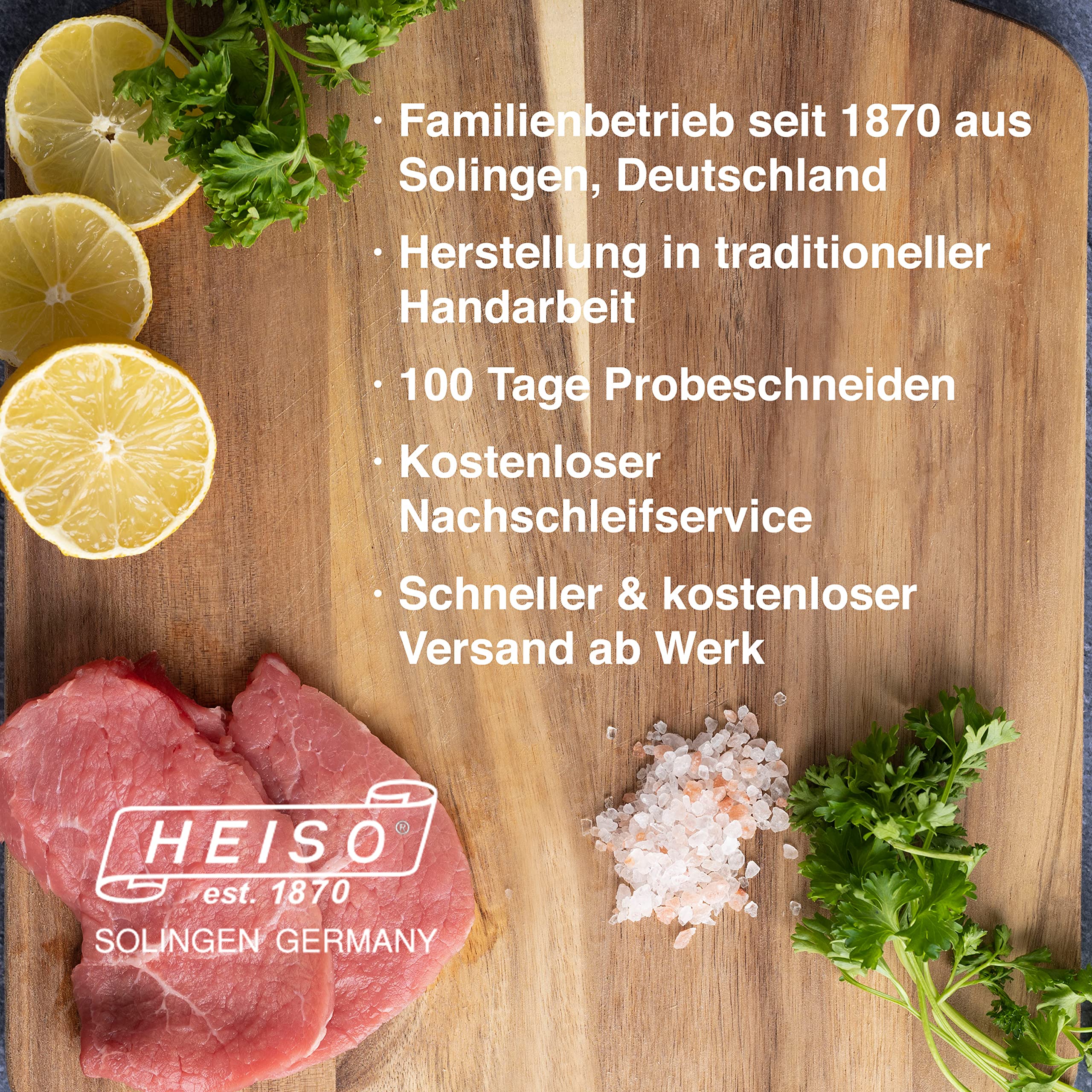 HEISO Kochmesser - handgeschmiedet in Solingen - rostfreie 21cm Klinge - Chefmesser mit extremer Schärfe - mit kostenlosem Nachschleifservice